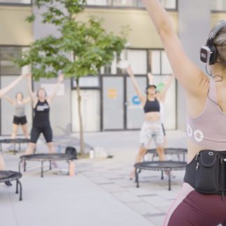 Outdoor fitness class in action with the Sound Off MVP Pro