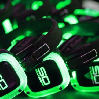 Green LED silent disco headphones for St. Patrick’s Day party