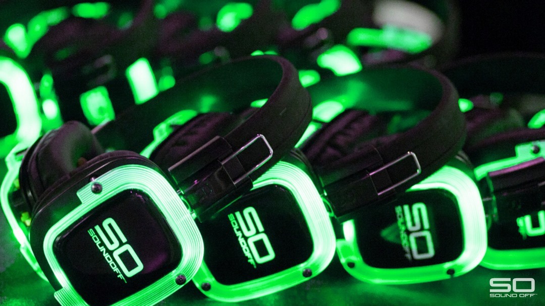 Green LED silent disco headphones for St. Patrick’s Day party