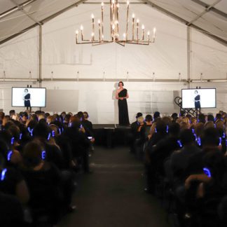 Participants at a conference using silent disco headphones