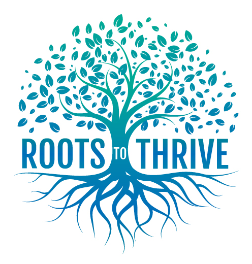 Roots to Thrive Logo: Psychedelic-Assisted Therapy with silent disco headphones
