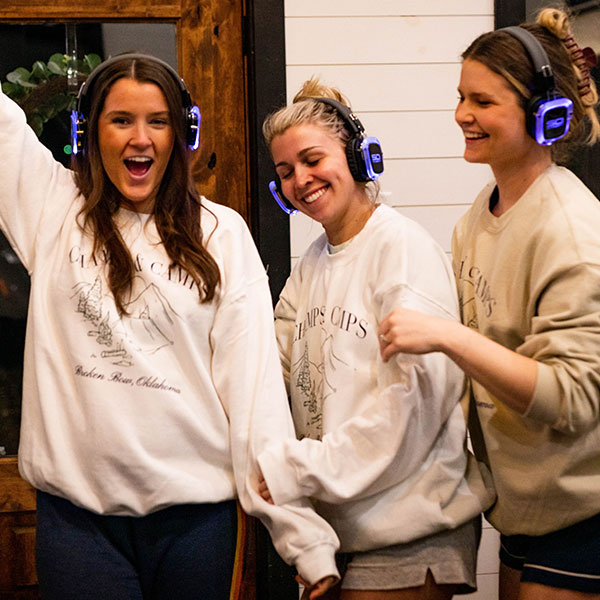 Silent disco party at a rental home